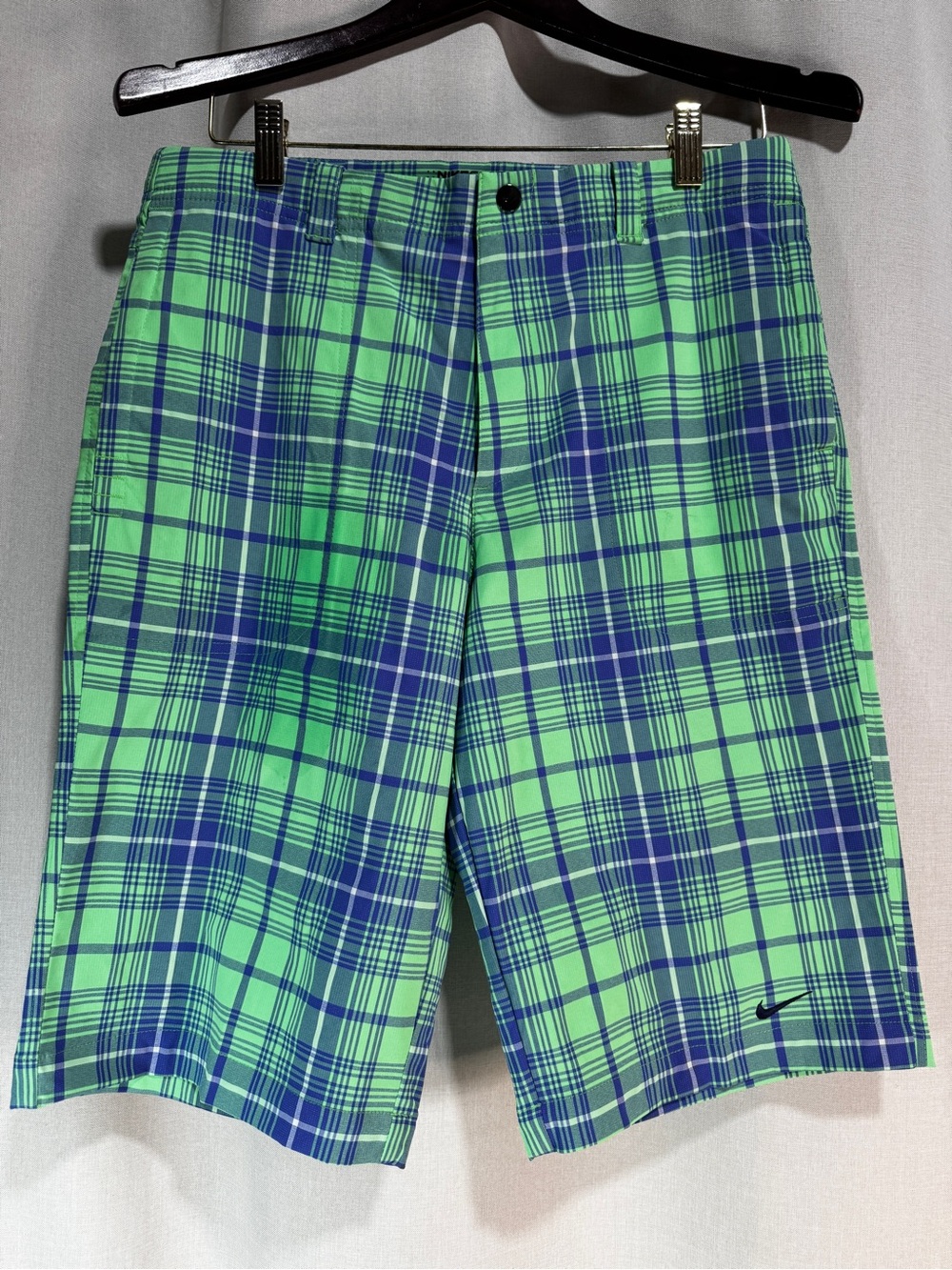 Nike Golf Tour Performance Plaid Preppy Classic Club Shorts XL Lime Green Blue